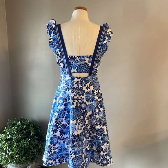 NWOT TAHARI ASL ruffle straps fit flare dress peek a boo back cotton stretch 6 - Picture 5 of 15